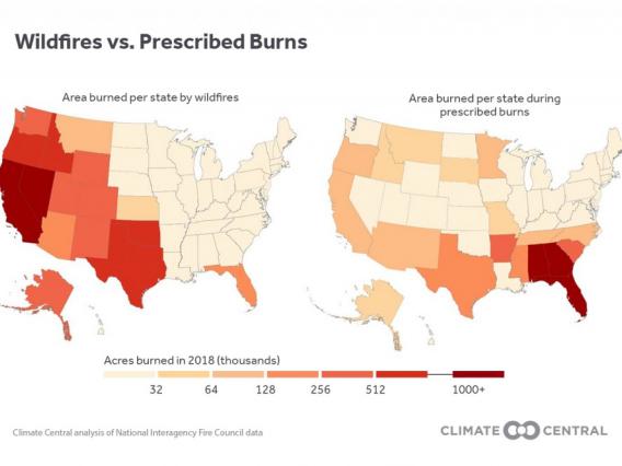 Comparing acres burned through wildfires vs prescribed burns